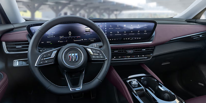 Buick interior with digital dashboard and touchscreen display.